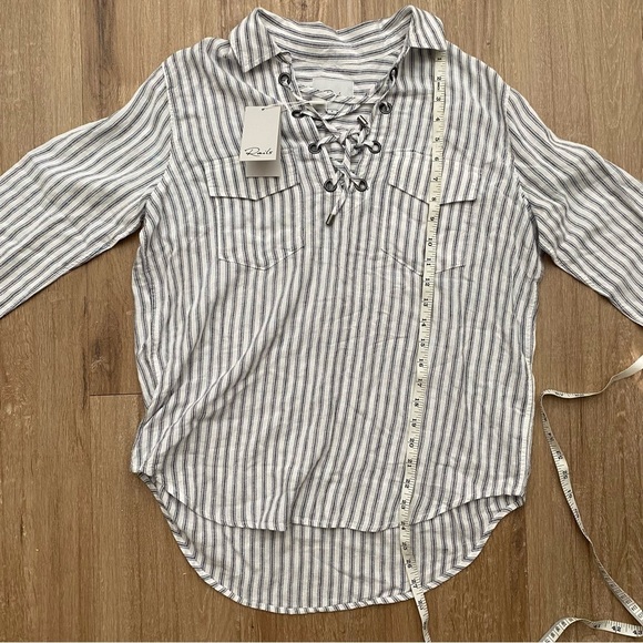 NWT Rails Matea Canela Stripe Linen Blend Lace Up Shirt Blouse Small - Picture 13 of 16